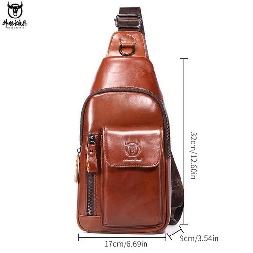牛船长新款2021男士头层牛皮胸包男真皮单肩斜挎胸前插手机袋背包 商品图2