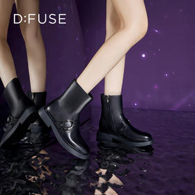 Dfuse迪芙斯冬季新款牛皮圆头短靴厚底户外休闲靴DF34116112