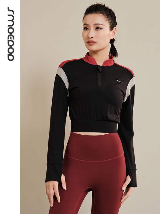 水沐伊朵女士休闲显瘦修身运动拼色立领长袖外套5932 商品图3