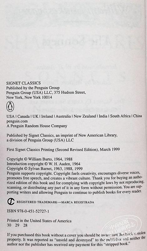 莎士比亚十四行诗 英文原版文学 英文版 英文原版书 Signet Classics: The Sonnets William Shakespeare Signet Classics 商品图3