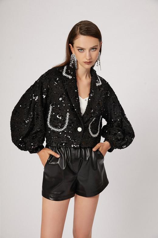 黑色蛋白皮高腰短裤 商品图3