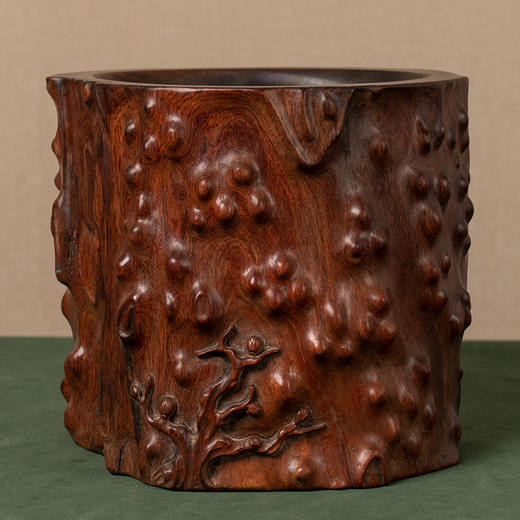 清 黄花梨雕树瘤笔筒 商品图0