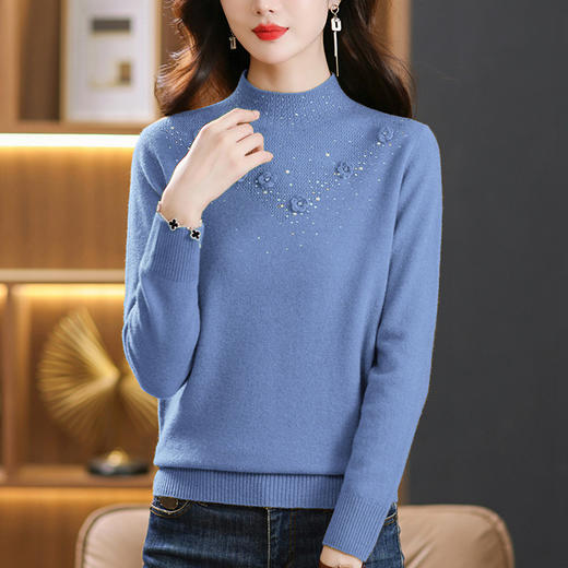 CC-38-8309半高领100纯羊毛打底衫女洋气冬装2023新款秋冬保暖毛衣长袖 商品图2