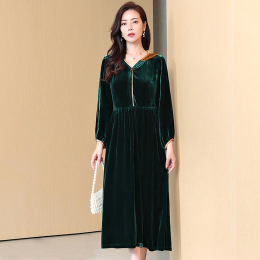真丝绒连衣裙，洋气阔太太大码连衣裙ASE-971 商品图3