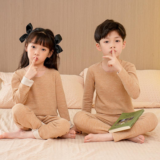 【羊毛蚕丝，一触即热的温暖】儿童羊毛蚕丝保暖内衣中高领男女童睡衣家居加厚宝宝秋衣秋裤套装优异的透气性和柔软度，让孩子们在秋季享受舒适自在的穿着体验 商品图0