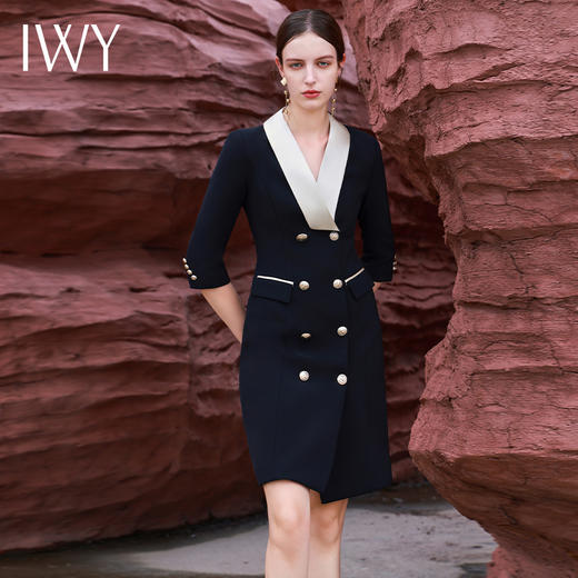 IWY/新款高端黑色职业连衣裙女2023气质正式场合套装通勤售楼部工作Q13194 商品图2