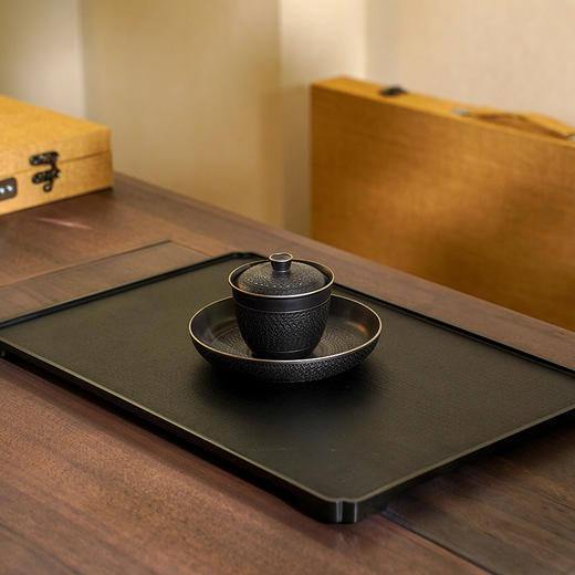 陆羽苏窗茶盘 乌金石茶盘轻奢现代家用干泡台乌金石茶具托盘茶台石板 商品图10