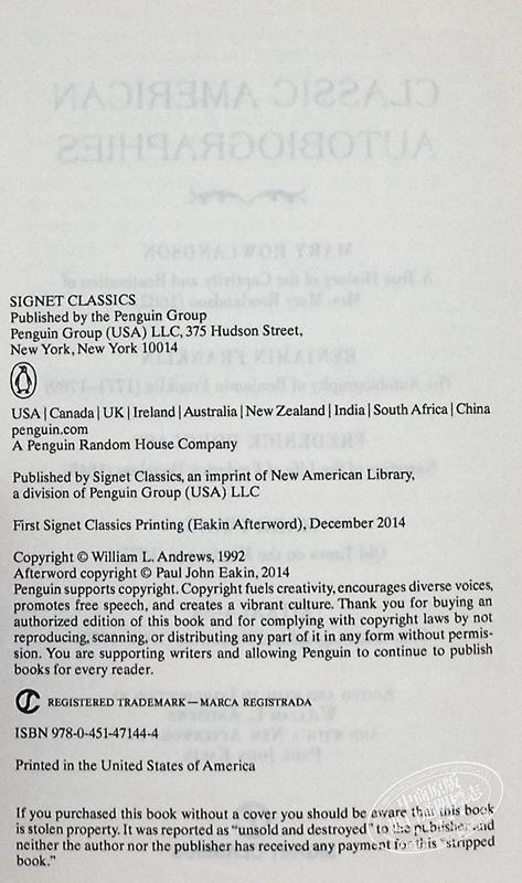 【中商原版】经典美国自传 英文原版 Classic American Autobiographies 商品图3