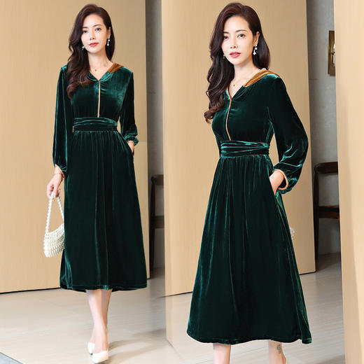 真丝绒连衣裙，洋气阔太太大码连衣裙ASE-971 商品图1