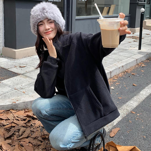 「四色可选！摇粒绒外套」秋冬穿搭摇粒绒外套女毛绒卫衣韩版ins潮加绒加厚开衫棒球服上衣 商品图2