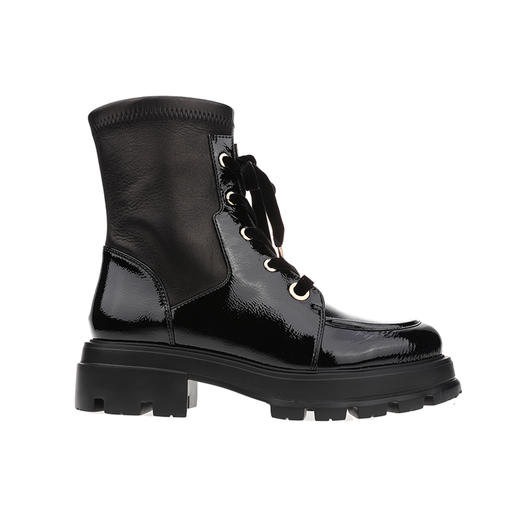 sheme进口弹力羊皮面料拼接漆皮修饰腿型女士弹力短靴可定制 商品图0