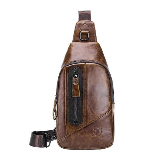 牛船长皮具真皮男单肩斜挎胸包头层牛皮潮流软皮修身多功能胸前包 商品图4