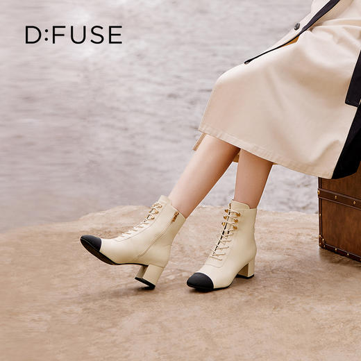 Dfuse迪芙斯冬季新款牛皮方头粗跟绑带马丁靴短靴DF34116201 商品图9