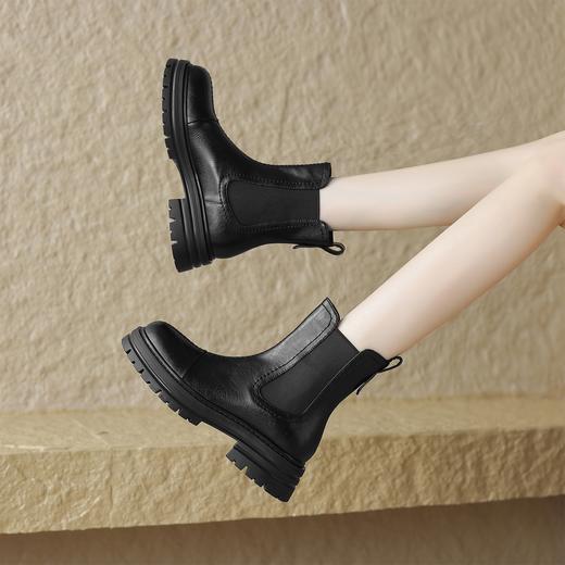 阿么手工女鞋厚底复古真皮烟筒靴显瘦百搭2025新款一脚蹬短靴5CM 商品图3