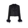 黑色鸵鸟毛可拆式袖口进口缎面醋酸宽松短西装 商品缩略图1
