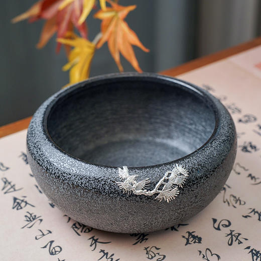 金音石茶洗 肌理纹建水简约家用复古水盂茶水缸茶桶功夫茶渣缸功夫茶盂 商品图8