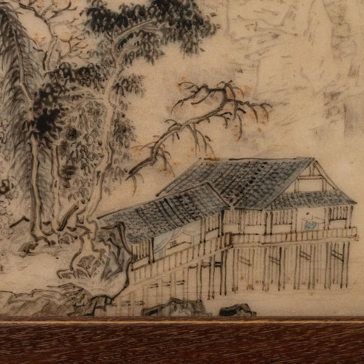 清 红木镶云石绘山水诗文座屏 商品图3