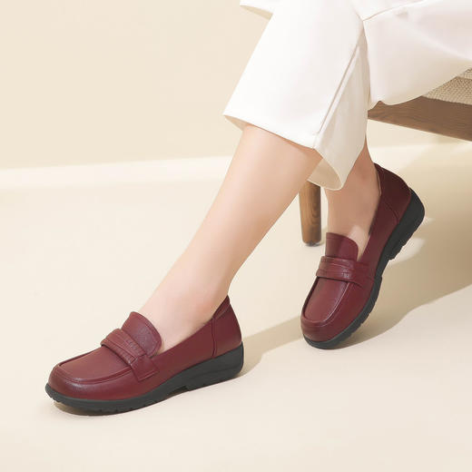 信诺2023春秋鞋女真皮中老年妈妈鞋圆头套脚老人鞋软底平底单鞋23Q2309-3 商品图7