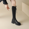 阿么手工女鞋显瘦小个子骑士靴厚底4CM秋冬黑色百搭时尚弹力长靴 商品缩略图4