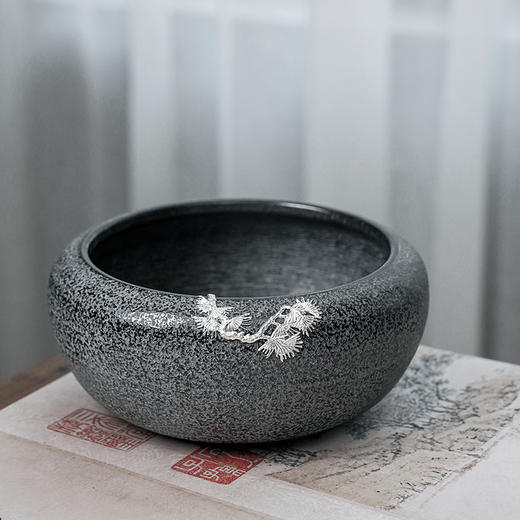 金音石茶洗 肌理纹建水简约家用复古水盂茶水缸茶桶功夫茶渣缸功夫茶盂 商品图7