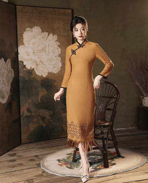 秋冬季新款，改良旗袍民国风日常设计感修身气质连衣裙XL-23339 商品图4