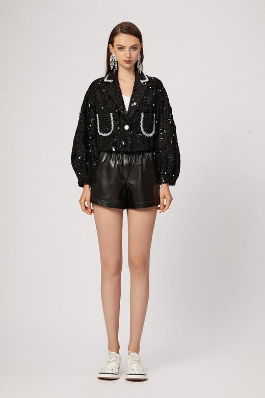 黑色蛋白皮高腰短裤 商品图4