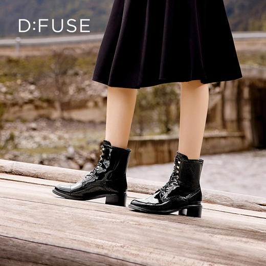 Dfuse迪芙斯冬季新款牛皮圆头经典绑带马丁靴短靴DF34116209 商品图8