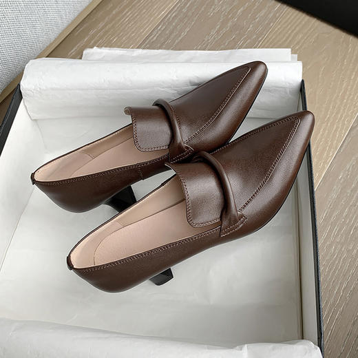 羊皮尖头法式复古高跟鞋，一脚蹬通勤气质显瘦粗跟单鞋DMJ-81083 商品图0