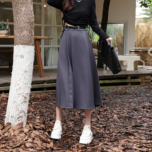 秋冬【遮跨显瘦百褶裙】 西装料半身裙配皮带  中长款A字裙  百搭单品 商品图7