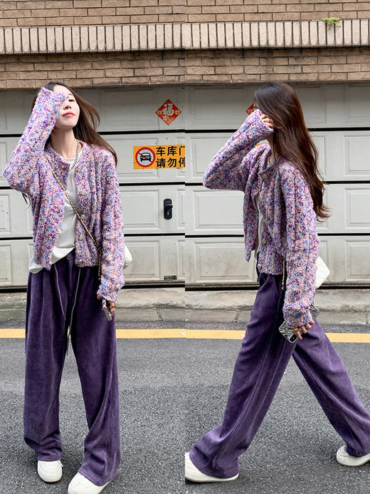 <曾小咸推荐>【浪漫满屋】紫色开衫+白色T+紫色长裤 商品图4