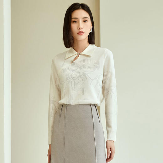 玳莎优雅提花针织衫女2023年冬季新款小众斜襟翻领设计感套衫上衣  DD33302 商品图0