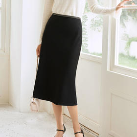 玳莎优雅气质鱼尾半身裙2023冬季新款修身简约纯色复古中长款裙子  DD34305