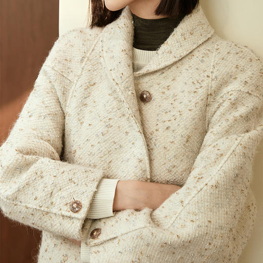 玳莎中式圆弧翻领外套女冬季新款复古设计感小众宽松短款大衣  DD37301 商品图2