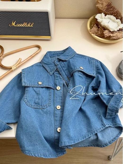 【轻薄透气保暖，设计简约大方！】女童韩版宽松牛仔外套秋季新款港风休闲衬衫薄款牛仔外套潮lm 商品图4