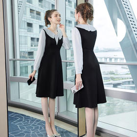 奢姿2025年秋季新款大码女装压褶荷叶领时尚裙子胖妹妹拼接连衣裙9933891155