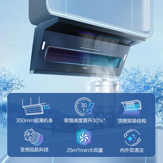 海尔（Haier）抽油烟机 顶侧双吸油烟机 变频25m³/min大吸力 挥手智控  热熔洗家用油烟机海尔超薄速吸 〖大嘴〗 系列油烟机 商品图1
