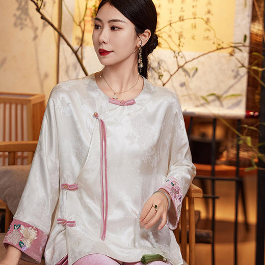 新中式国风复古盘扣，改良唐装汉服流苏衬衫OG-9498 商品图0