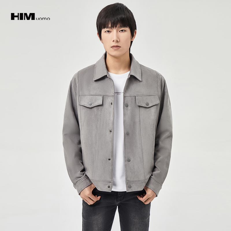 HIM漢崇 高级感仿麂皮绒牛仔夹克男潮流复古休闲短款外套2025秋季