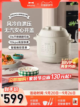 BRUNO小胖墩电压力锅家用3L高压锅全自动排气饭煲小型智能饭锅