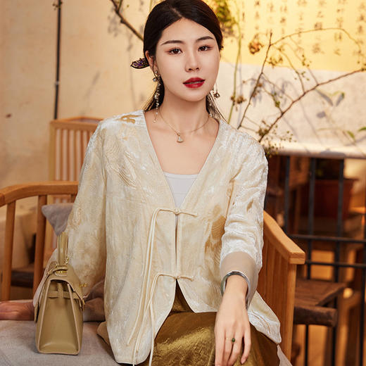 新中式复古风流苏盘扣开衫，V领衬衫上衣宽松外套OG- 9486 商品图0