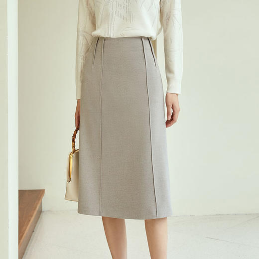 玳莎纯色通勤高腰半身裙秋冬季新款显瘦开叉设计感中长款A字裙  DD34304 商品图0