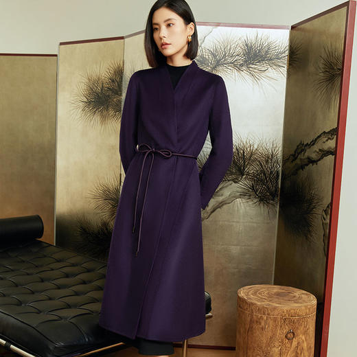 玳莎2023冬季新款羊绒双面呢大衣纯色轻奢收腰显瘦V领中长款外套  DD39307 商品图0