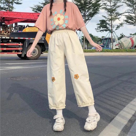 【时尚韩版设计，出色的透气性和舒适度！】女大童洋气套装中大童夏女童韩版小女孩T+灯笼九分裤学院风两件套lm 商品图0