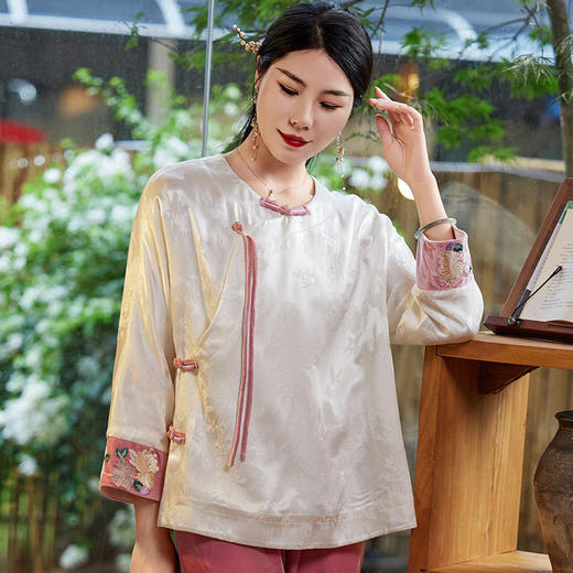 新中式国风复古盘扣，改良唐装汉服流苏衬衫OG-9498 商品图2