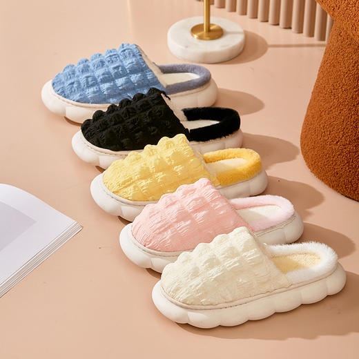 「五色可选！静音丸子底」棉拖鞋家居PVC厚底踩屎感泡芙情侣冬季女大码保暖拖鞋 商品图3