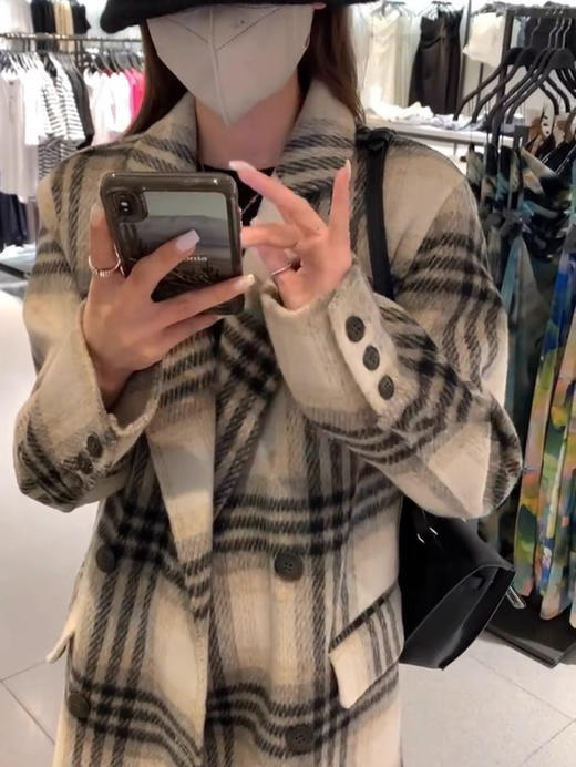 高定版复古格纹拼色大衣 商品图2