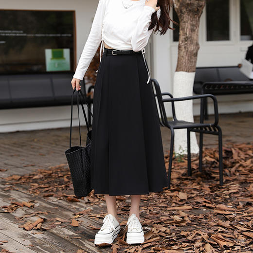 秋冬【遮跨显瘦百褶裙】 西装料半身裙配皮带  中长款A字裙  百搭单品 商品图5