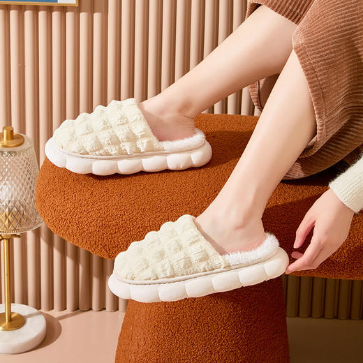 「五色可选！静音丸子底」棉拖鞋家居PVC厚底踩屎感泡芙情侣冬季女大码保暖拖鞋 商品图2