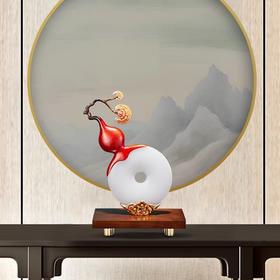 E-YM-B-B257 彩铜工艺 葫芦灵芝玉盘摆件 （240*120*355）