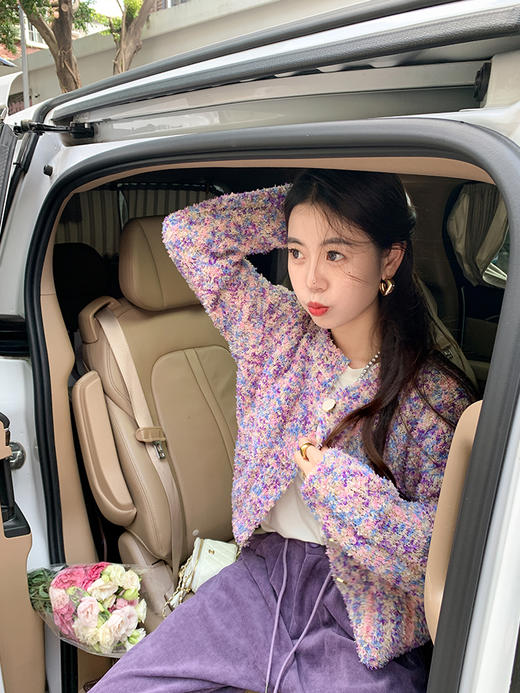 <曾小咸推荐>【浪漫满屋】紫色开衫+白色T+紫色长裤 商品图1